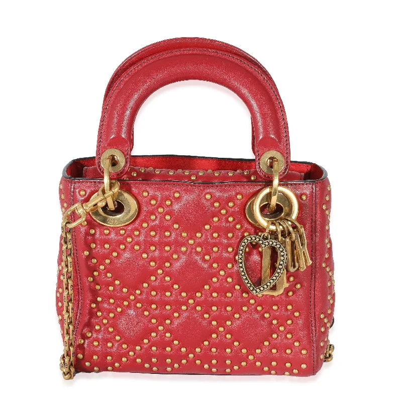 Christian Dior Red Cannage Studded Supple Leather Mini Lady Dior