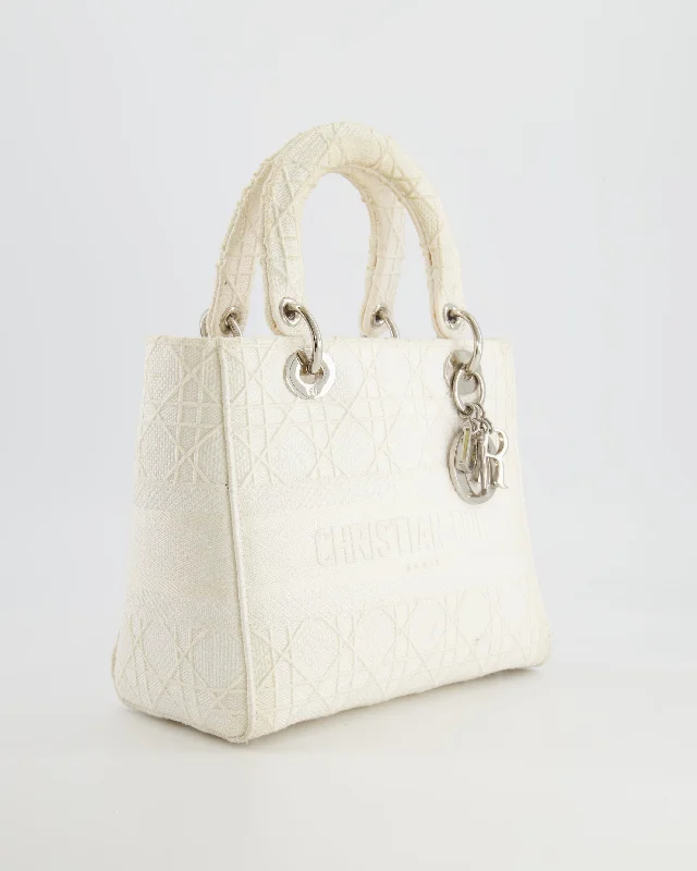 Christian Dior White Cannage Embroidery Medium Lady D-Lite Bag with Silver Hardware RRP £4,000