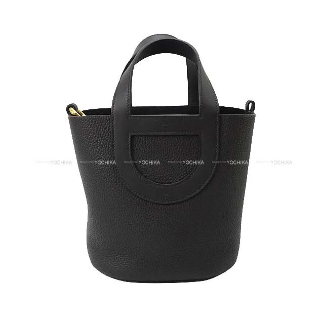 HERMES Handbag In the Loop 18 Noir (Black) Taurillon Clemence/Veau Swift Gold HW Stamp B[EXCELLENT][Authentic]