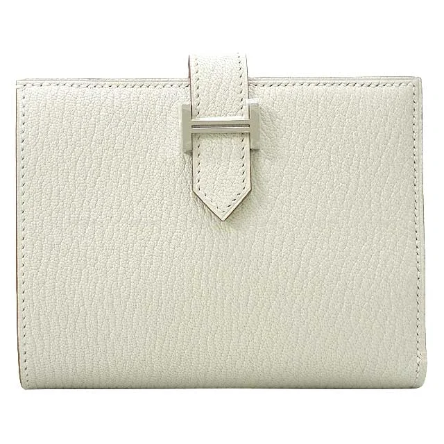 HERMES Bi-fold wallet Bearn Compact Mushroom Chevre Myzore Silver HW Stamp B[BRAND NEW][Authentic]