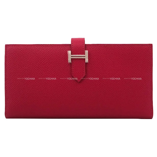 HERMES long wallet Bearn Soufflet Verso Rubis/Orange Veau Epsom Silver HW Stamp B[BRAND NEW][Authentic]