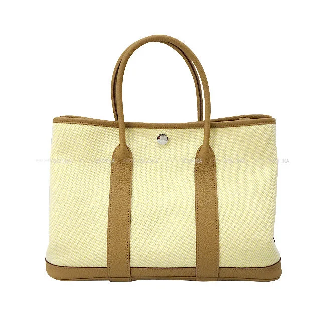 HERMES tote bag Garden Party 30 TPM Jaune Citron/Biscuit Toile H/Veau Negonda Silver HW Stamp U[EXCELLENT][Authentic]