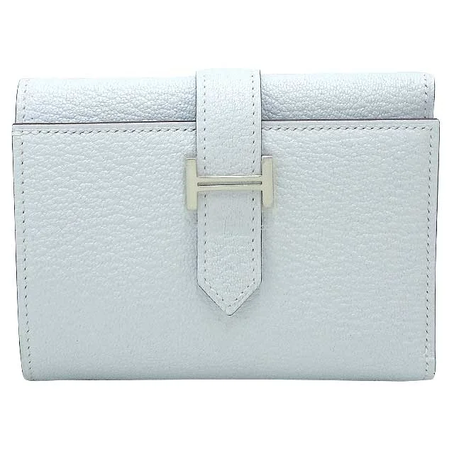 HERMES Tri-fold wallet Bearn Combine Blue brume  Chevre Myzore Silver HW Stamp B[BRAND NEW][Authentic]