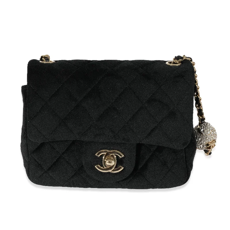 Chanel Black Velvet Pearl Crush Mini Square Flap