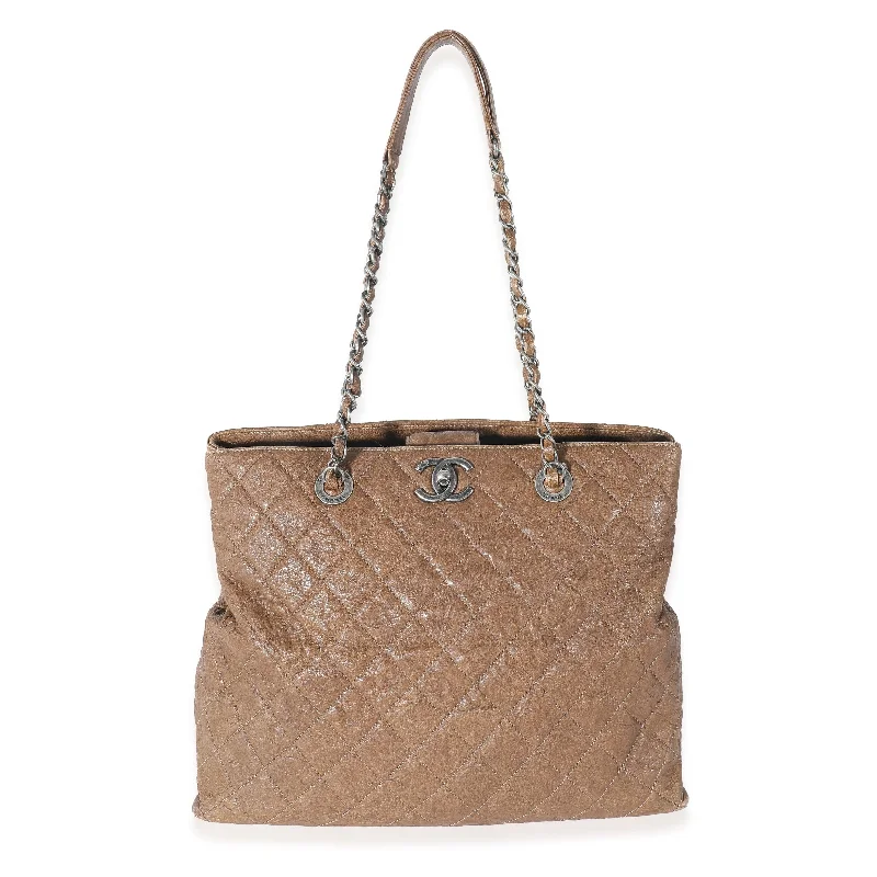 Chanel Brown Quilted Crumpled Calfskin CC Tote