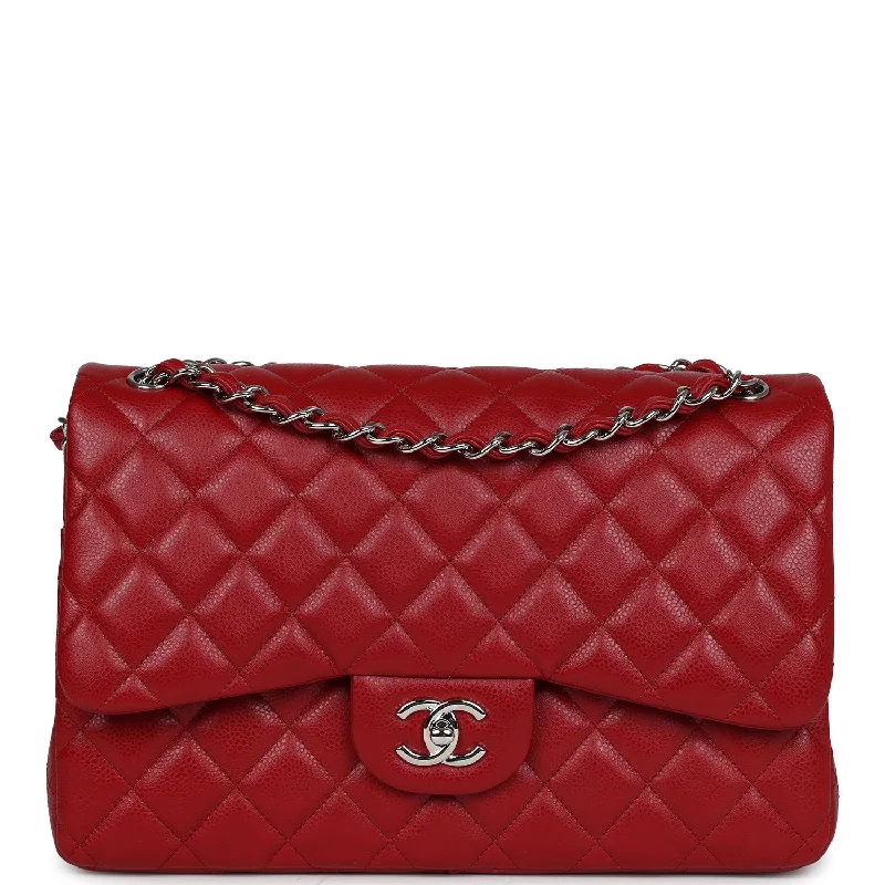 Chanel Jumbo Classic Double Flap Bag Red Caviar Silver Hardware