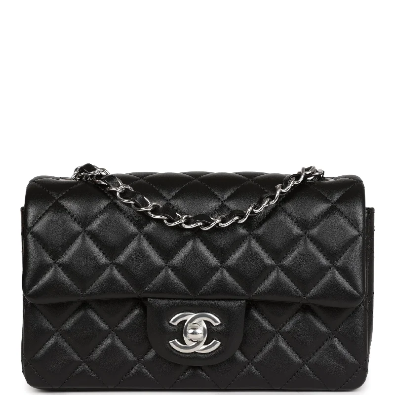 Chanel Mini Rectangular Flap Bag Black Lambskin Silver Hardware