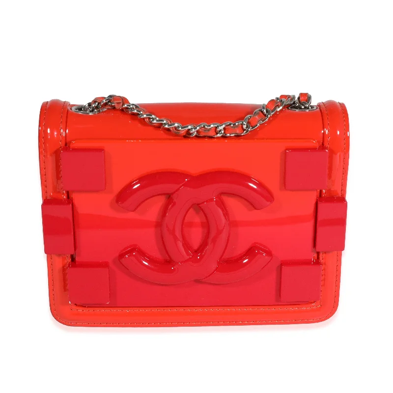 Chanel Red Quilted Patent Leather & Plexi Boy Brick Flap Bag