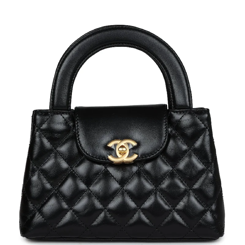 Chanel Small Kelly Shopper Black Shiny Aged Calfskin Brushed Gold Hardware