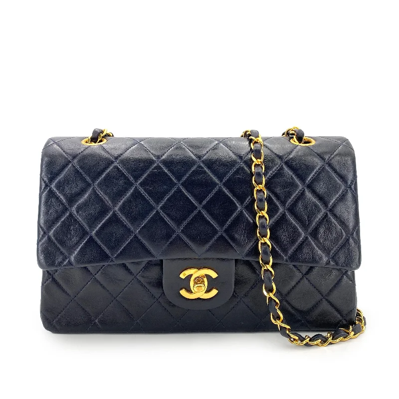 CHANEL VINTAGE CLASSIC FLAP MEDIUM CHAIN SHOULDER BAG NAVY LAMB SKIN 90248126