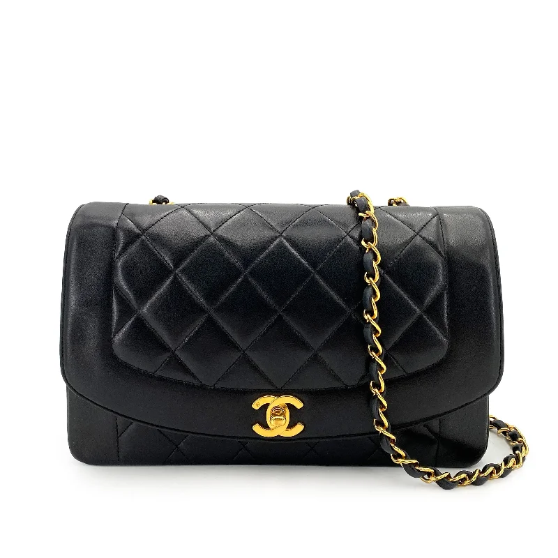 CHANEL VINTAGE DIANA MEDIUM CHAIN SHOULDER BAG BLACK LAMB SKIN 90250073