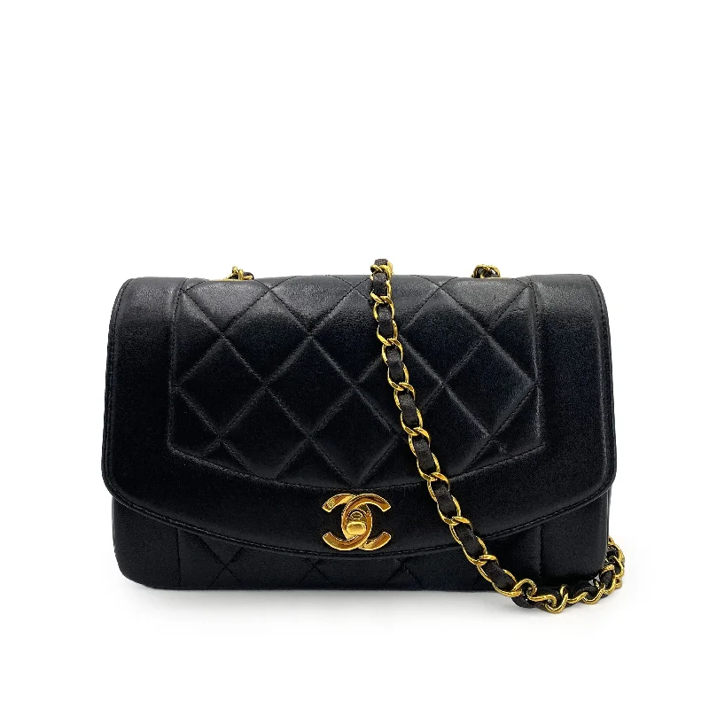 CHANEL VINTAGE DIANA SMALL CHAIN SHOULDER BAG BLACK LAMB SKIN 90243260