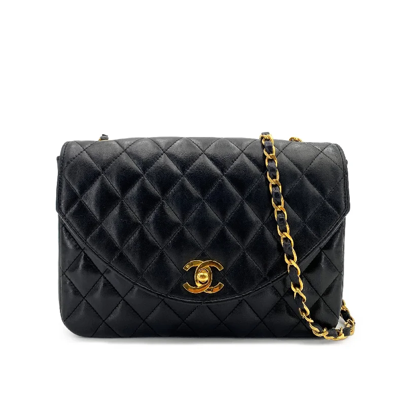 CHANEL VINTAGE HALF MOON CHAIN SHOULDER BAG BLACK LAMB SKIN 90241650