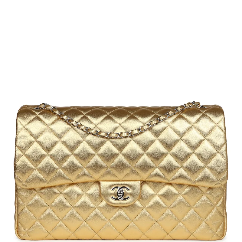 Chanel XXL Flap Bag Gold Metallic Lambskin Silver Hardware