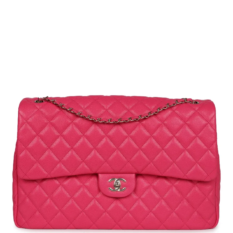 Chanel XXL Flap Bag Fuchsia Shiny Caviar Light Gold Hardware