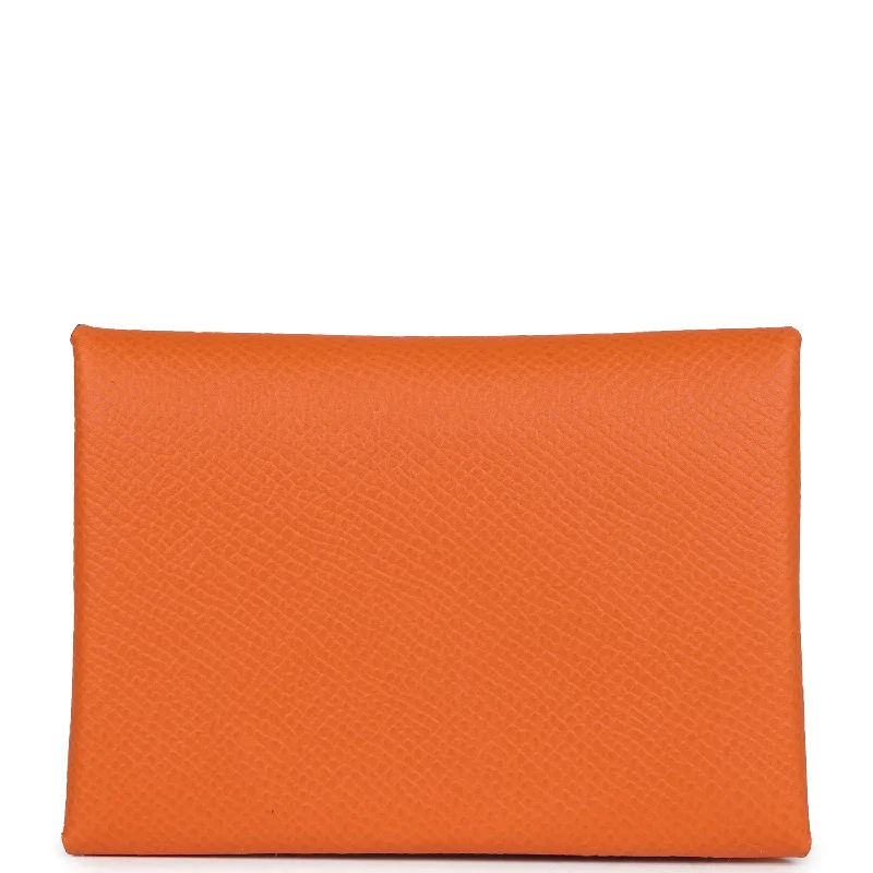 Hermes Calvi Duo Card Holder Orange Verso Epsom Palladium Hardware