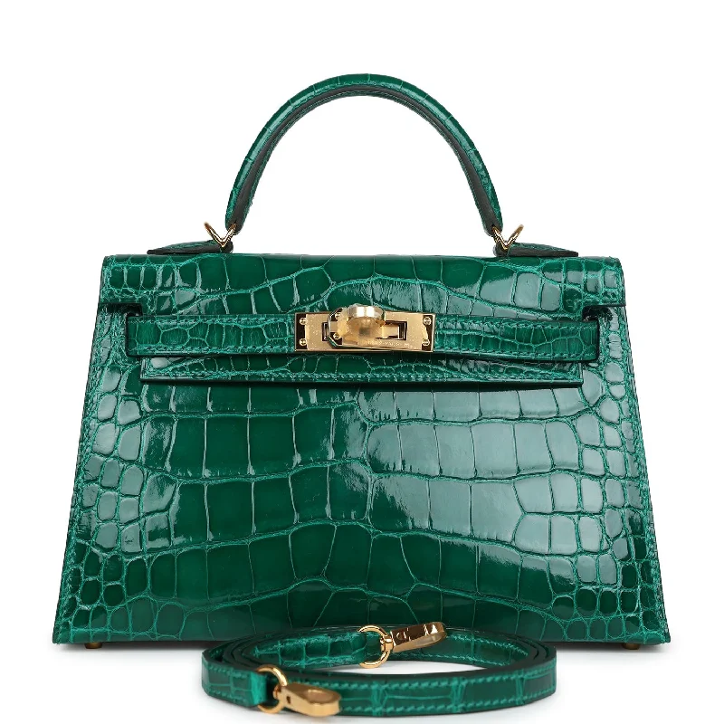 Hermes Kelly Sellier 20 Emerald Shiny Alligator Gold Hardware