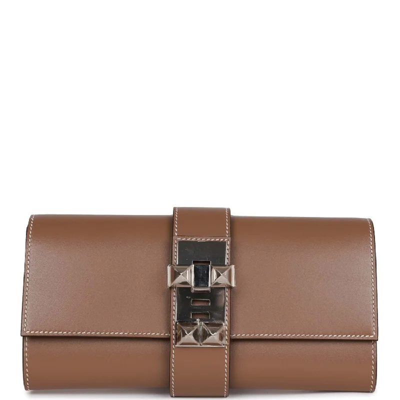 Hermes Medor Clutch 23 Etoupe Tadelakt Palladium Hardware