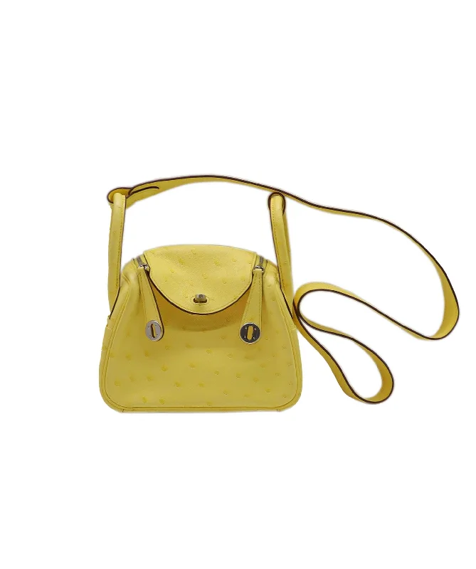 Hermès Mini Lindy Jaune Citron Ostrich PHW #U SKC1796