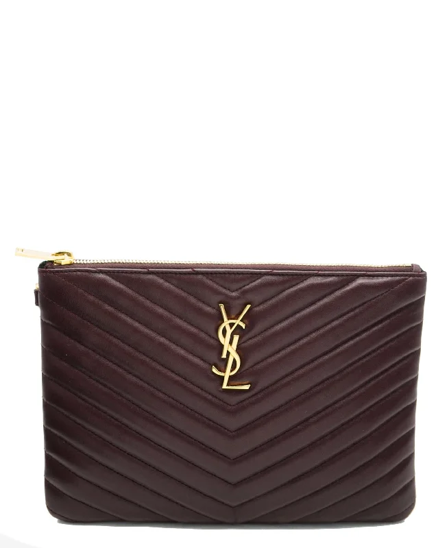 YSL Burgundy Chevron Wristlet Pouch - REC1699