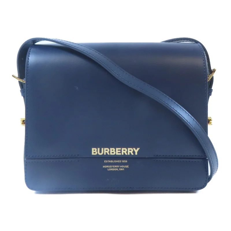 BURBERRY 牛皮皮革Shoulder Bag金扣肩背袋深藍色