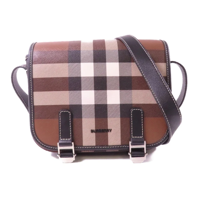 BURBERRY 塗層帆布Shoulder Bag銀扣肩背袋啡色/黑色