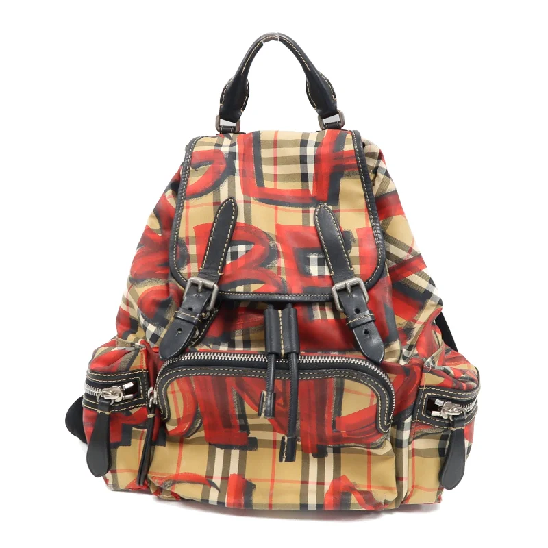 BURBERRY 帆布Backpack銀扣背包紅色/啡色