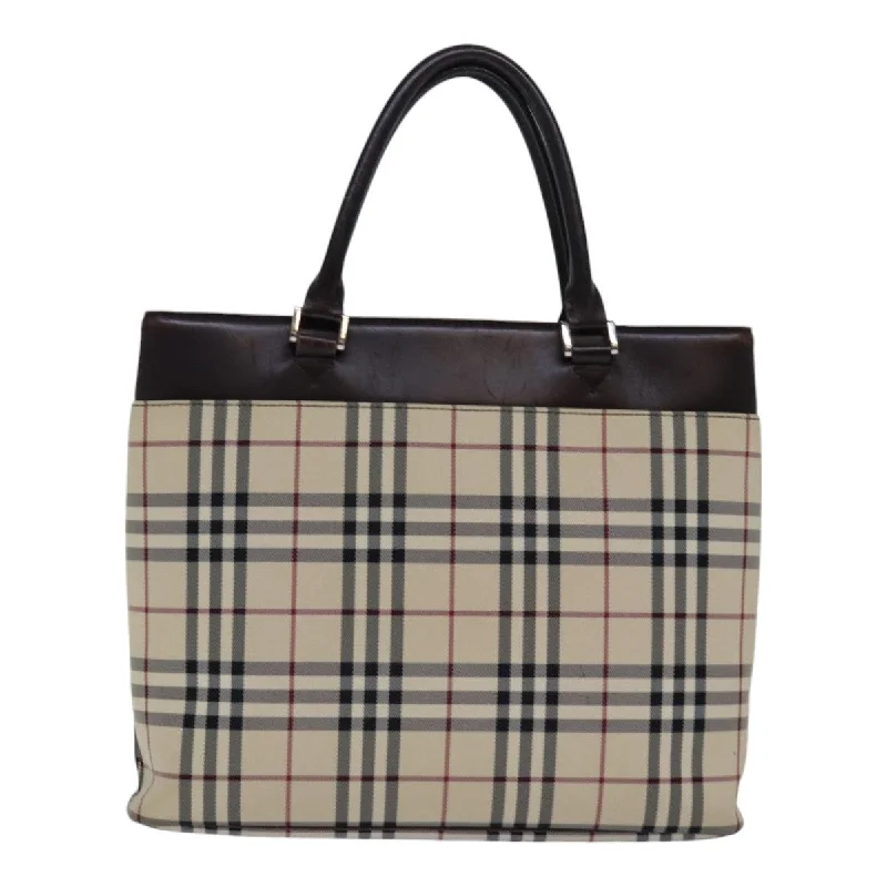 BURBERRY Nova Check Hand Bag Nylon Beige Silver  85862