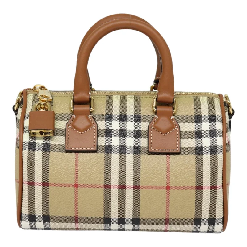 BURBERRY Nova Check Hand Bag PVC Leather 2way Beige  87630S