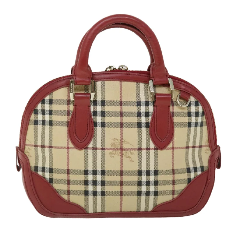 BURBERRY Nova Check Hand Bag PVC Leather 2way Beige Red  52129