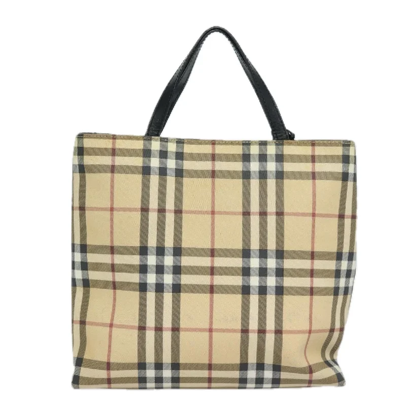 BURBERRY Nova Check Hand Bag PVC Leather Beige  81673