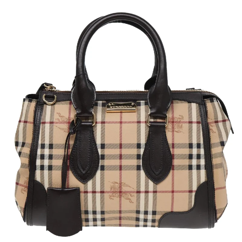 BURBERRY Nova Check Hand Bag PVC Leather Beige  83146