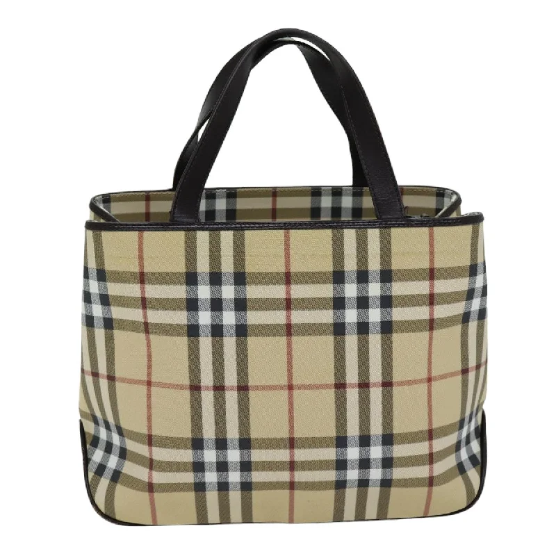 BURBERRY Nova Check Hand Bag PVC Leather Beige Dark Brown  ep4186