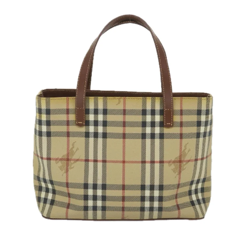 BURBERRY Nova Check Hand Bag PVC Leather Beige  ep2162