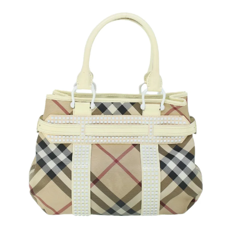 BURBERRY Nova Check Hand Bag PVC Leather Beige White  54023