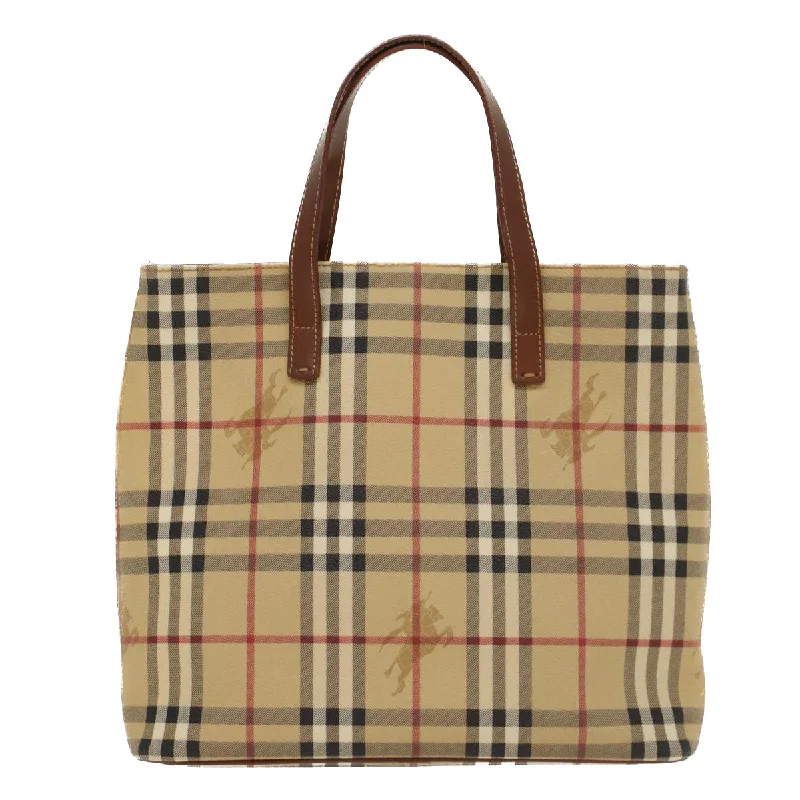 BURBERRY Nova Check Hand Bag PVC Leather Beige  yk8286