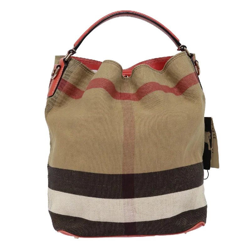 BURBERRY Nova Check Shoulder Bag Canvas Beige Red Silver  87631