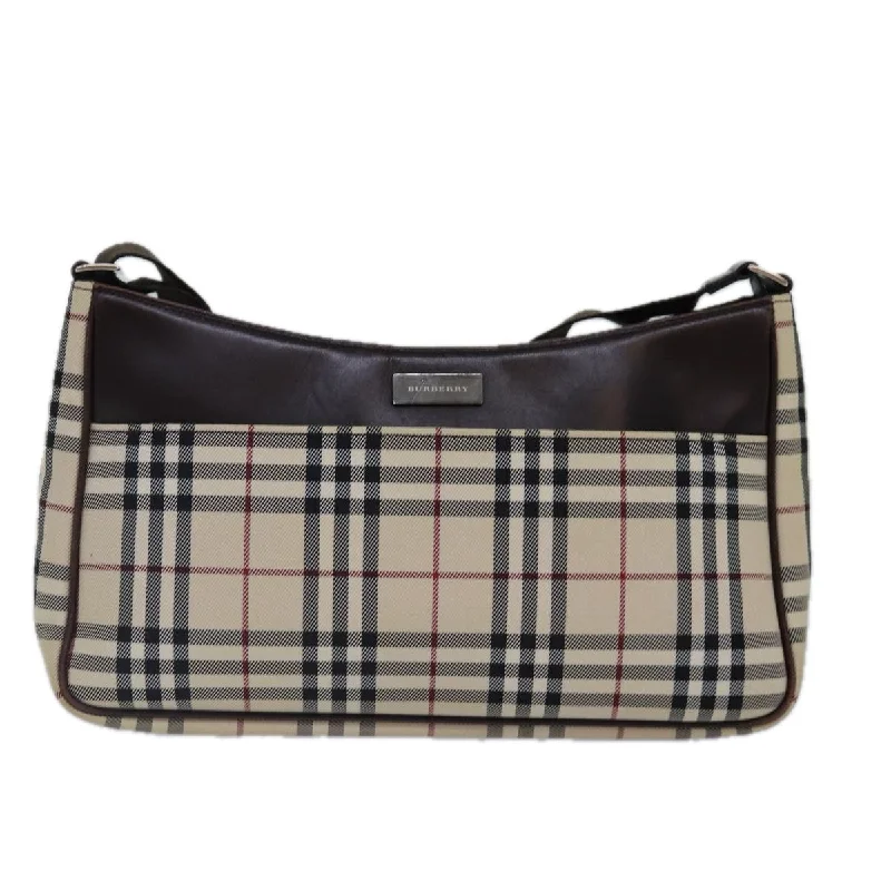 BURBERRY Nova Check Shoulder Bag Canvas Beige Silver  ep5297