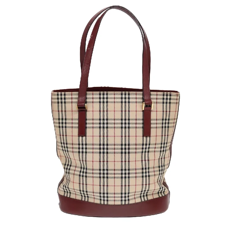 BURBERRY Nova Check Tote Bag Canvas Leather Beige Bordeaux  87306