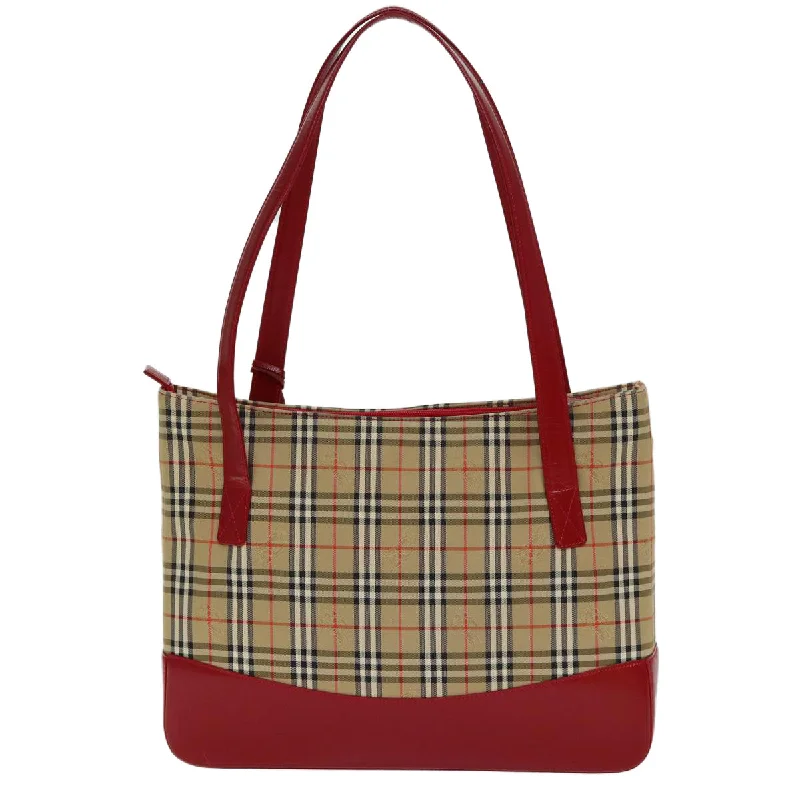 BURBERRY Nova Check Tote Bag Canvas Leather Beige Red  77506