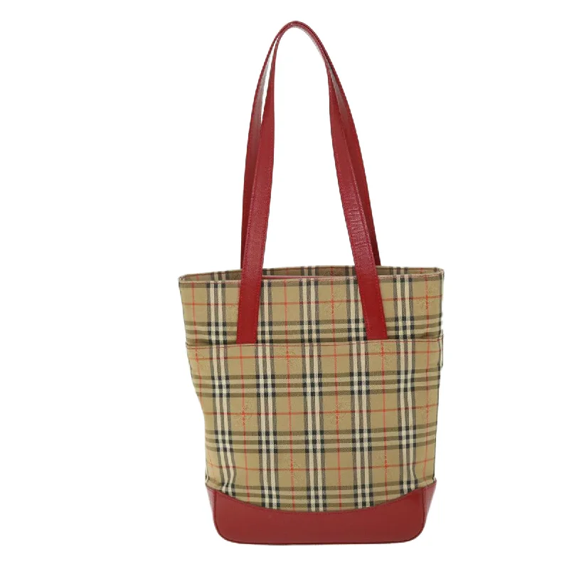 BURBERRY Nova Check Tote Bag Canvas Leather Red Beige black  bs8128