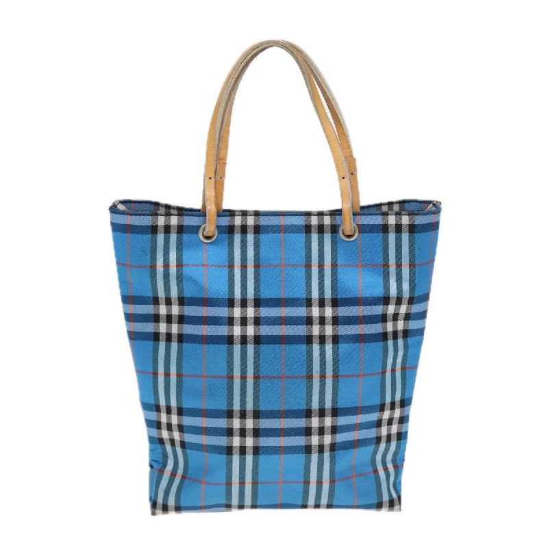 BURBERRY Nova Check Tote Bag Nylon Blue Silver  87633