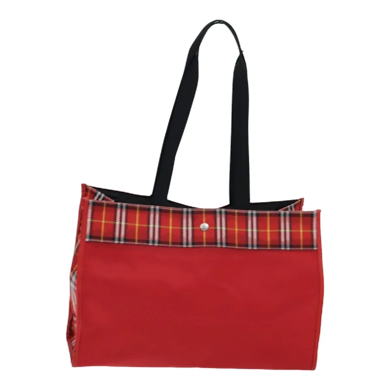 BURBERRY Nova Check Tote Bag Nylon Red Silver  ki4714