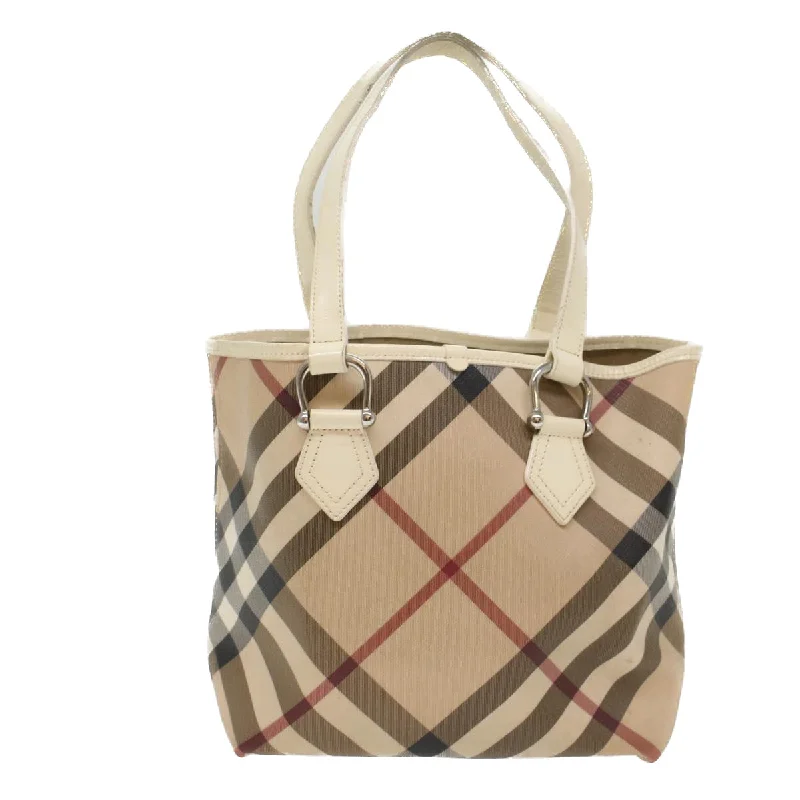 BURBERRY Nova Check Tote Bag PVC Leather Beige  51455