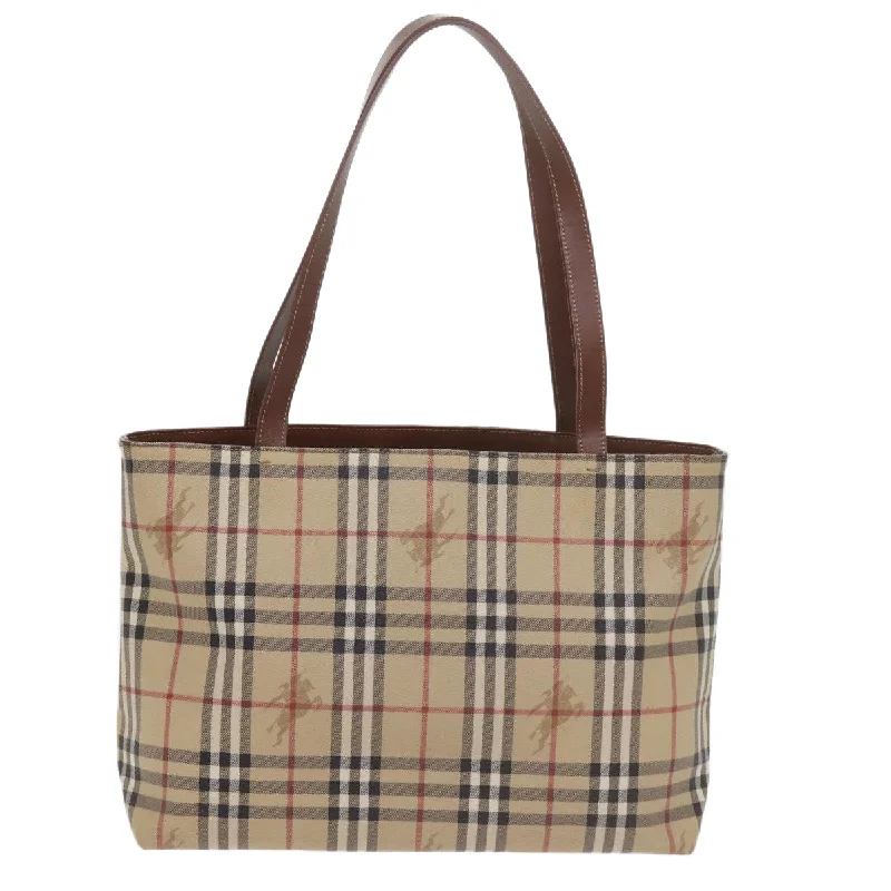 BURBERRY Nova Check Tote Bag PVC Leather Beige  60694