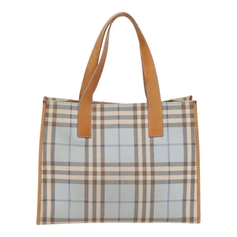 BURBERRY Nova Check Tote Bag PVC Leather Light Blue Brown  85709