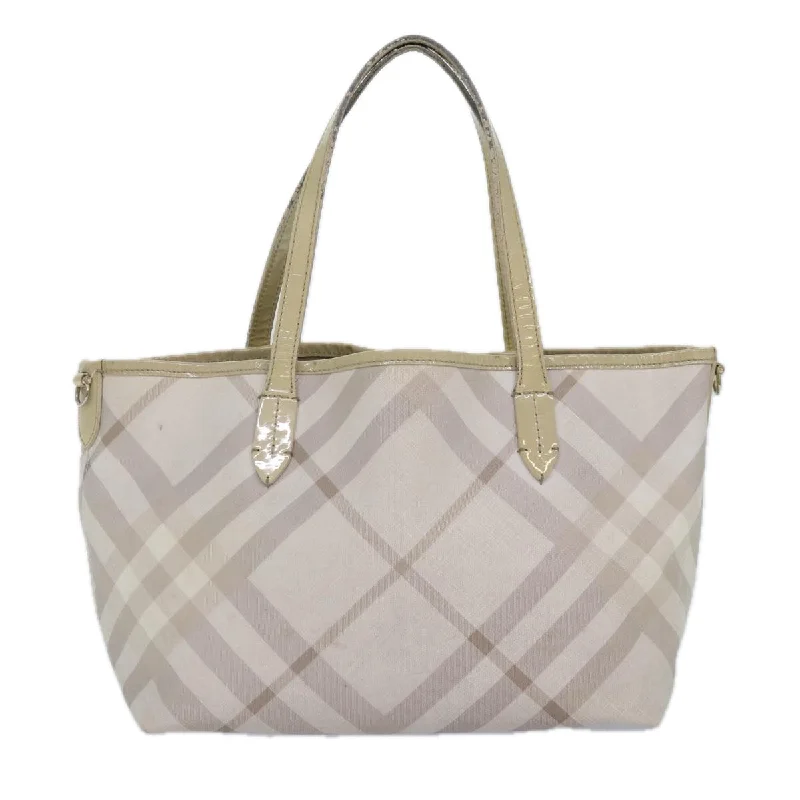 BURBERRY Nova Check Tote Bag PVC White Silver  87223