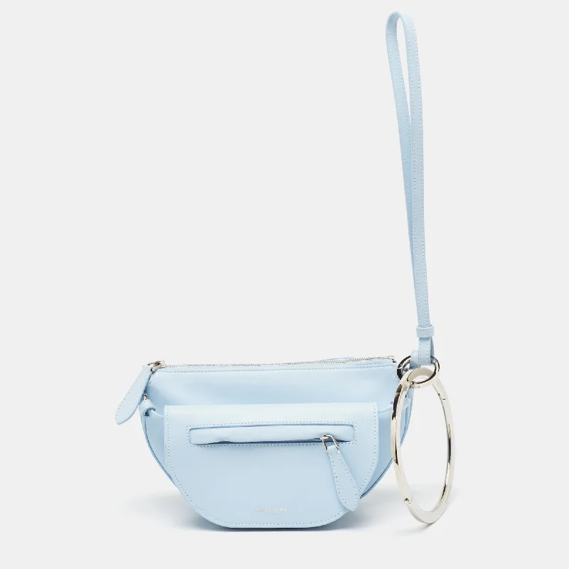 BURBERRY Pale Blue Leather Mini Double Olympia Clutch