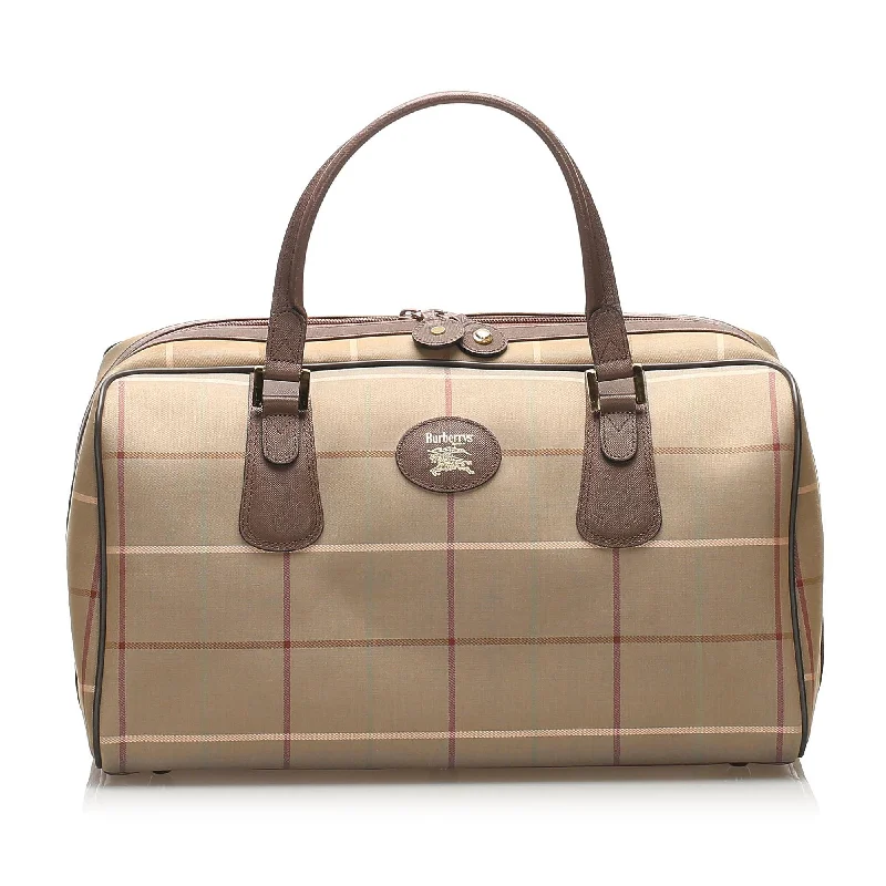 Burberry Plaid Canvas Boston Bag (SHG-11381)