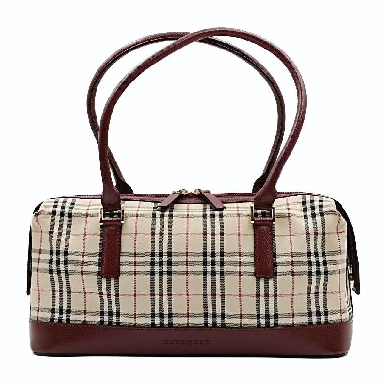 BURBERRY shoulder bag in burgundy check canvas and leather